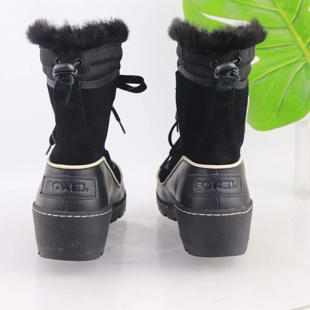 Sorel Womens Tivoli III Boot Size 8 Waterproof Black Suede Winter Bootie Lace Up